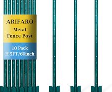 Metal Fence Posts 152cm / 5ft, Pack of 10, Sturdy Duty No Digging Garden U Post for Wire Fencing Steel Poles for Yard, Outdoor Wire
