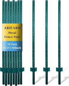 Metal Fence Posts 152cm / 5ft, Pack of 10, Sturdy Duty No Digging Garden U Post for Wire Fencing Steel Poles for Yard, Outdoor Wire