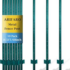 Metal Fence Posts 152cm / 5ft, Pack of 10, Sturdy Duty No Digging Garden U Post for Wire Fencing Steel Poles for Yard, Outdoor Wire