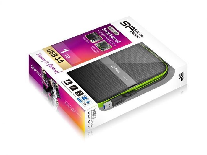1TB External Hard Drive Silicon Power Armor A60 Shockproof Portable Hard Drive - USB3.0 - Black/Green Edition