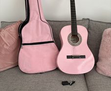 Pink Guitar Acoustic with Tuner & Pink Case