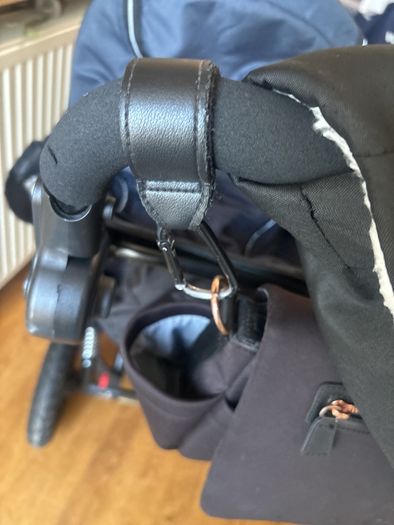 Double Out and About Buggy with Raincover + Storksak Stroller Organiser + pair buggy bag clip attachments + hand warmer