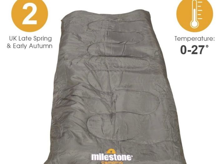 Camping Insulation 26700 Single Envelope Sleeping Bag | 2 Season | Full Length Dual Zip | Grey & Orange | Packs Down Tight | 170cm x 75cm (FREE POSTAGE)