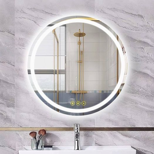 NEW SALE | 600mm Round Bathroom LED Mirror Illuminated Backlit Bathroom Circle Mirror with LED Lights for Wall Touch Switch Demister 3 LED Light Color Dimmable