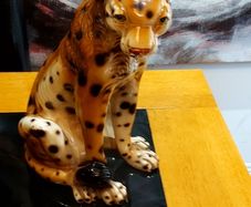 Vintage Ceramic 70's Leopard  Statue Ornament