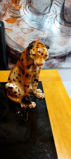 Vintage Ceramic 70's Leopard  Statue Ornament