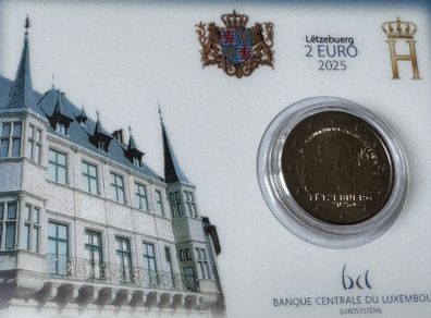 Luxembourg 2 Euro Commemorative Coin 2025 - 25th Anniversary of Grand Duke Henry's Accession to the Throne. BU. Coincard.
