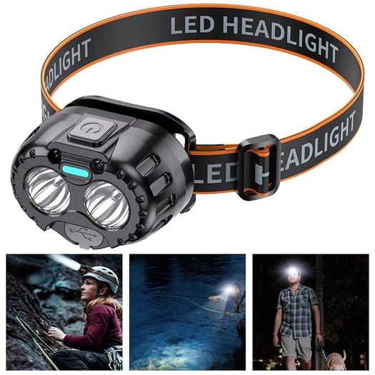 LED Headlamp Torch USB-C Rechargeable Motion Sensor Waterproof Running Cycling