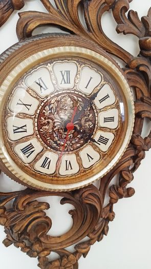 Vintage  Highly Ornated gold tone Wall Clock  quartz size 68x39cm