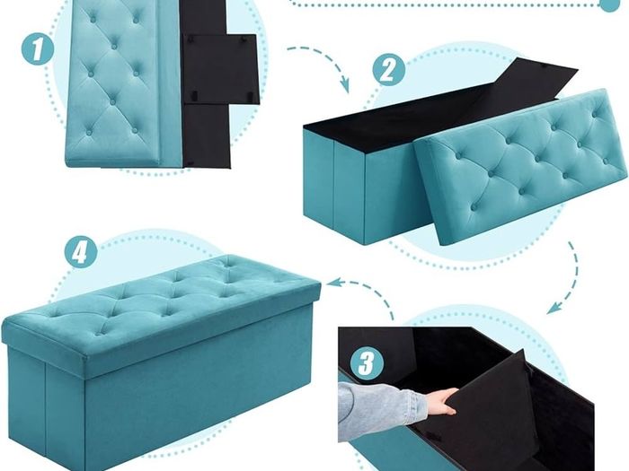 NEW | Folding Storage Ottoman Bench, Velvet Large Footstools Cube for Living Room and Bedroom 110 x 40 x 40 cm - Green