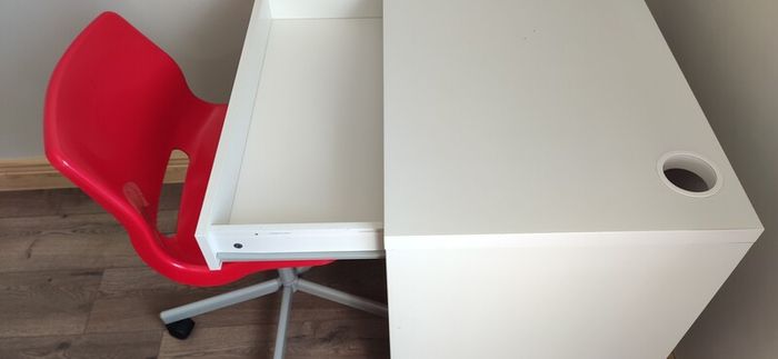 IKEA Desk & Red Swivel Chair Set Good Used Condition