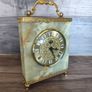 Vintage Mantel Clock Onyx Azizoff 1970s Marble Quartz Brass Shelf Desk Carriage Battery Powered Clock Made in England/ West Of Germany Untested Parts Or Repair Image 4