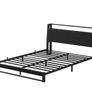 4ft6 Double Bed Frame with Ergonomic Storage Headboard,Metal Platform Low Bed Frame Double,Floor Bed Base with Charging Station and LED,Heavy Duty Mattress Foundation,Easy Assembly,No Noise,Black Image 5