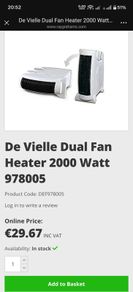 De Vielle Dual Fan Heater 2000 Watt