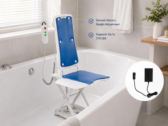 Electric Bath Lift Chair for Elderly  Height Adjustable, Waterproof Bath Seat Lift with Remote Control, 140kg Capacity, Reclining Backrest