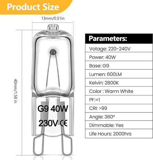FREE P&P G9 Halogen Bulbs 12 Pack, Premium G9 40W Light Bulbs, Dimmable 230V 2700K Warm White G9 Bulb for Table Lamps, Cabinet Light, Oven, G9 Capsule Bulbs for Lamps