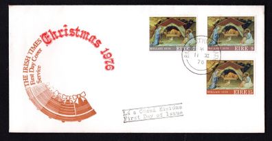 1976 Ireland Christmas: "The Nativity" by Lorenzo Monaco Commemorative Stamp Illustrated Addressed The Irish Times First Day Cover (FDC)