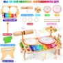 Kids Drum Set, Baby Musical Instruments Toys for Toddlers, 7 in 1 Wooden Xylophone Toddler Drum Set Percussion Instruments Musical Toys Birthday Gifts for Children Boys and Girls Image 5