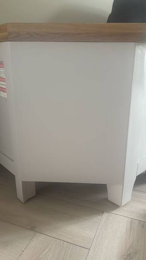 Grey TV Unit / Corner Media Cabinet with Solid Wood Top & 2 Drawers