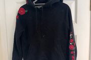 Jack Wills Women's Black Hoodie with Floral Embroidery - Size UK 8