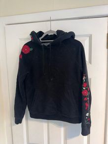 Jack Wills Women's Black Hoodie with Floral Embroidery - Size UK 8