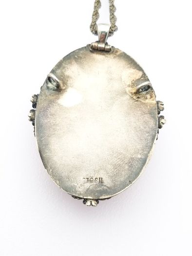 Carved Natural Baltic Amber Patinated Silver Necklace