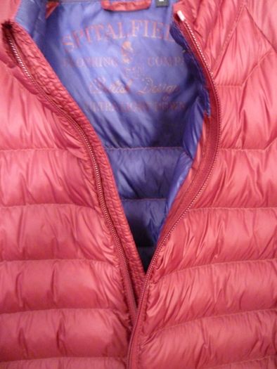 Spital Fields Gents Quilted Puffer Bomber  90% Down Puffer & 10% Feather Zipped Jacket coat. Medium. Colour Wine/burgundy/oxblood. Immaculate. Spitalfields