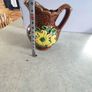 Vintage small brown pitcher embossed yellow daisies daisy decorative Image 2