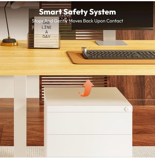 Electric Standing Desk 110x54 One Piece Height Adjustable Desk With Memory Smart Panel Sit Stand Table With Hooks for Home Office, Maple