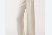 Stradivarius Wide-Leg Linen Blend Pleated Trousers Ecru Beige