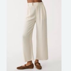 Stradivarius Wide-Leg Linen Blend Pleated Trousers Ecru Beige