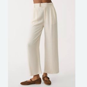 Stradivarius Wide-Leg Linen Blend Pleated Trousers Ecru Beige