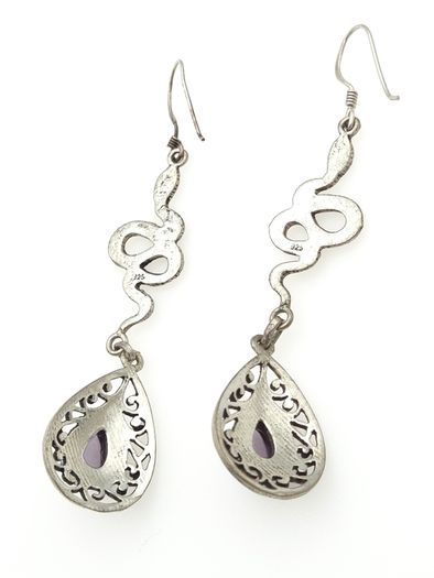 Vintage 925 Sterling Silver & Colour Changing Amethyst Witchy Gothic Snake Earrings