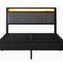 Double Bed Frame, 4FT6 Bed Frame Ergonomics Double with Charging Station and LED Lights, Heavy Duty Platform Full Bed with Fabric Storage Sloped Headboard, No Box Spring Needed, (Black) Image 2