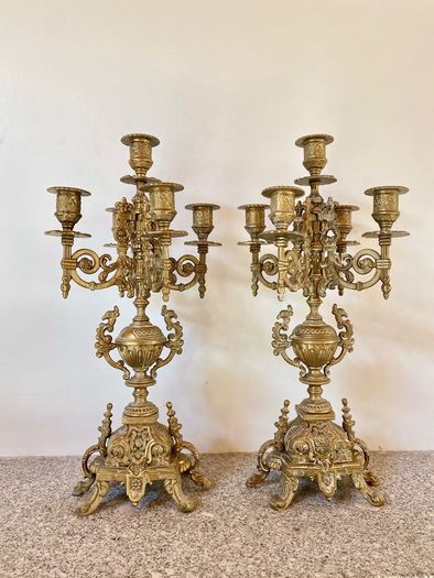 Pair of French Brass Candlelabras