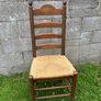 Set of 5 Antique solid oak wood ladder back dining chairs with original wicker seats Image 3