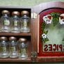 Vintage Wood Spice Rack Cabinet Glass Door Faux Stained Glass 2 Tier 8 Jars Image 5