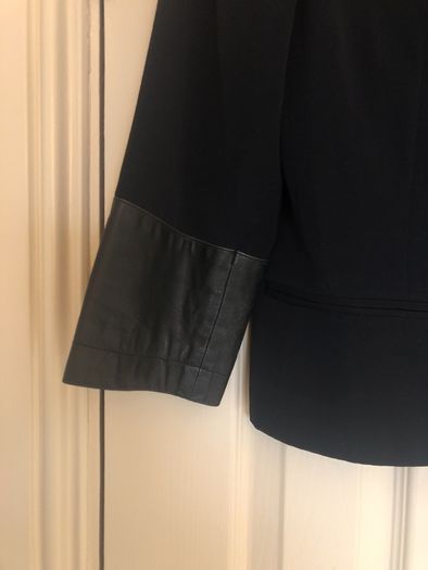 Black 3/4 sleeve jacket with leather cuff detail