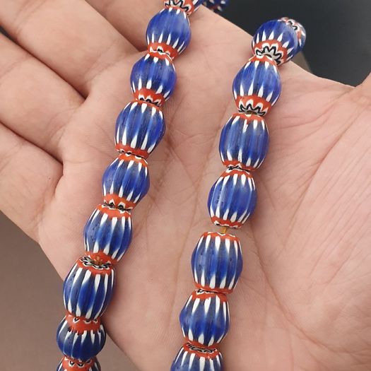 Antique Venetian Style Blue Chevron Glass Beads Necklace Strands