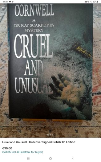 Cruel and Unusual Patricia Cornwell 1st Edition Signed Hardback with Dust Cover