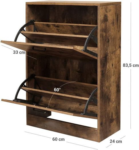 Shoe cabinet with 2 compartments, Hallway cabinet, adjustable divider, 12 pairs of women's shoes or 8 men's shoes, 60 x 24 x 83.5 cm, industrial style, Rustic brown