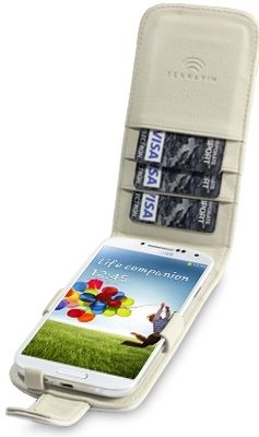 New Samsung I9500 Galaxy S4 Genuine Leather Flip Case Cover Black & White With Cream Inside