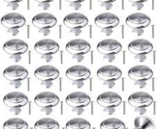 30 PCS Cabinet Door Knobs, Sliver Cabinet Knobs Kitchen Cupboard Knobs Round Pull Handles Chrome Door Handles Knobs Metal Drawer Knobs with 30 Screws for Furniture Drawer Wardrobes Bathroom Doors (FREE POSTAGE)