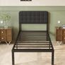 3ft with Curved Upholstered Headboard, 36 cm High, Heavy Duty Metal Bed Frame Single with Steel Slats, Ample Storage Underbed, Easy Assembly, Noise Free, Black Image 2