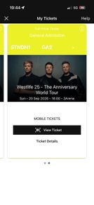 2 x Westlife tickets 20th sept 2026