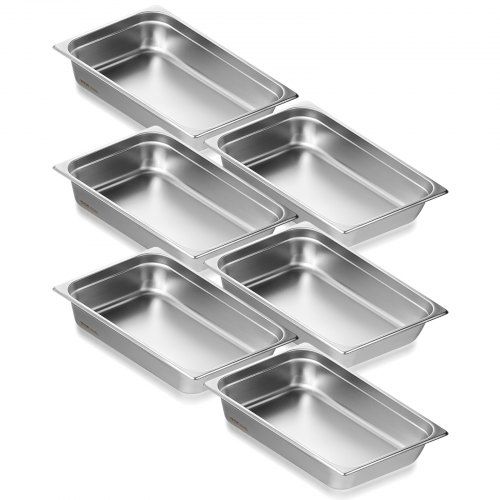 6 Pack Hotel Pans, Full Size Anti-Jam Steam Pan, 0.8mm Thick Stainless Steel Restaurant Steam Table Pan, 4-Inch Deep Commercial Table Pan