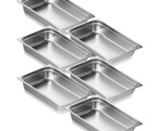 6 Pack Hotel Pans, Full Size Anti-Jam Steam Pan, 0.8mm Thick Stainless Steel Restaurant Steam Table Pan, 4-Inch Deep Commercial Table Pan