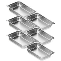 6 Pack Hotel Pans, Full Size Anti-Jam Steam Pan, 0.8mm Thick Stainless Steel Restaurant Steam Table Pan, 4-Inch Deep Commercial Table Pan