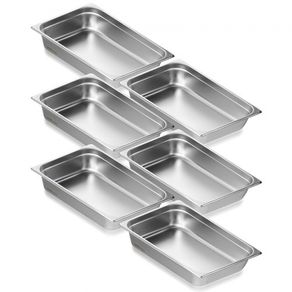 6 Pack Hotel Pans, Full Size Anti-Jam Steam Pan, 0.8mm Thick Stainless Steel Restaurant Steam Table Pan, 4-Inch Deep Commercial Table Pan