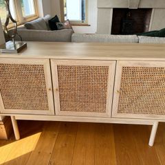 Warm oak sideboard cabinet with 3 rattan doors